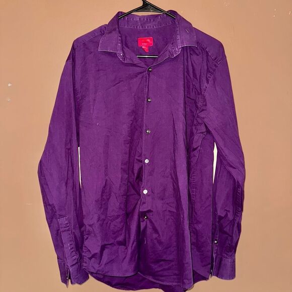 Alfani Performance Fitted Men's Purple Button Down Long Sleeve Dress Shirt L - Picture 1 of 8